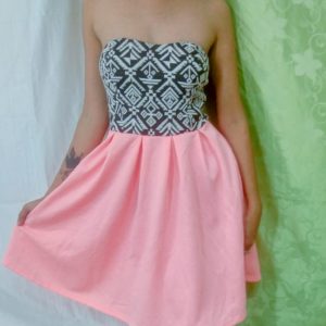 Pink and black combination short dress for Girls