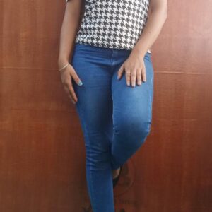 blue jeans & black-white top